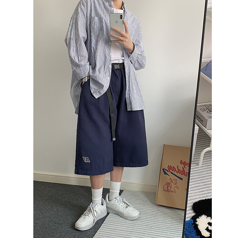2023夏季宽松直筒七分裤阔腿裤男女工装短裤k7182p58,男装休闲裤,电商A138B