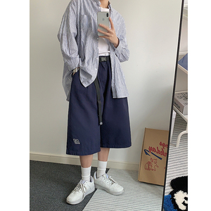 2023夏季宽松直筒七分裤阔腿裤男女工装短裤k7182p58图片