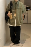 2023纯色工装男女短袖衬衣c3063p45控58，男装衬衫，电商A138B