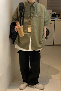 2023纯色工装男女短袖衬衣c3063p45控58图片