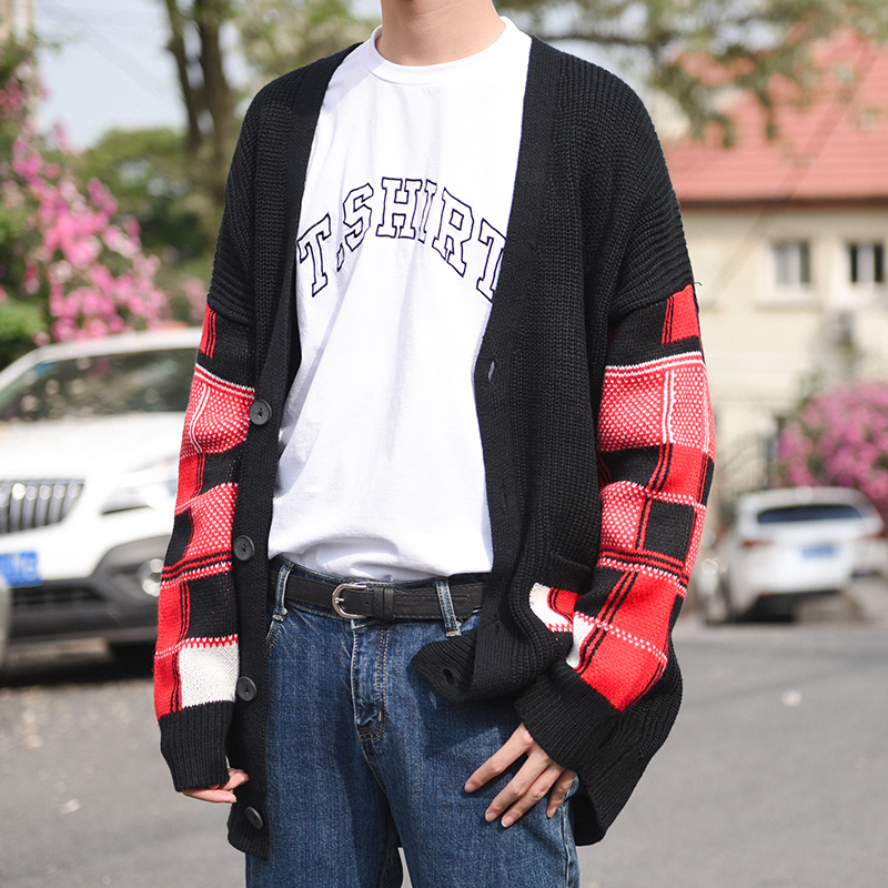 Fall 2018 Male Birthday is a loose casual knitted cardigan, young Korean version of plaid sweater control 88