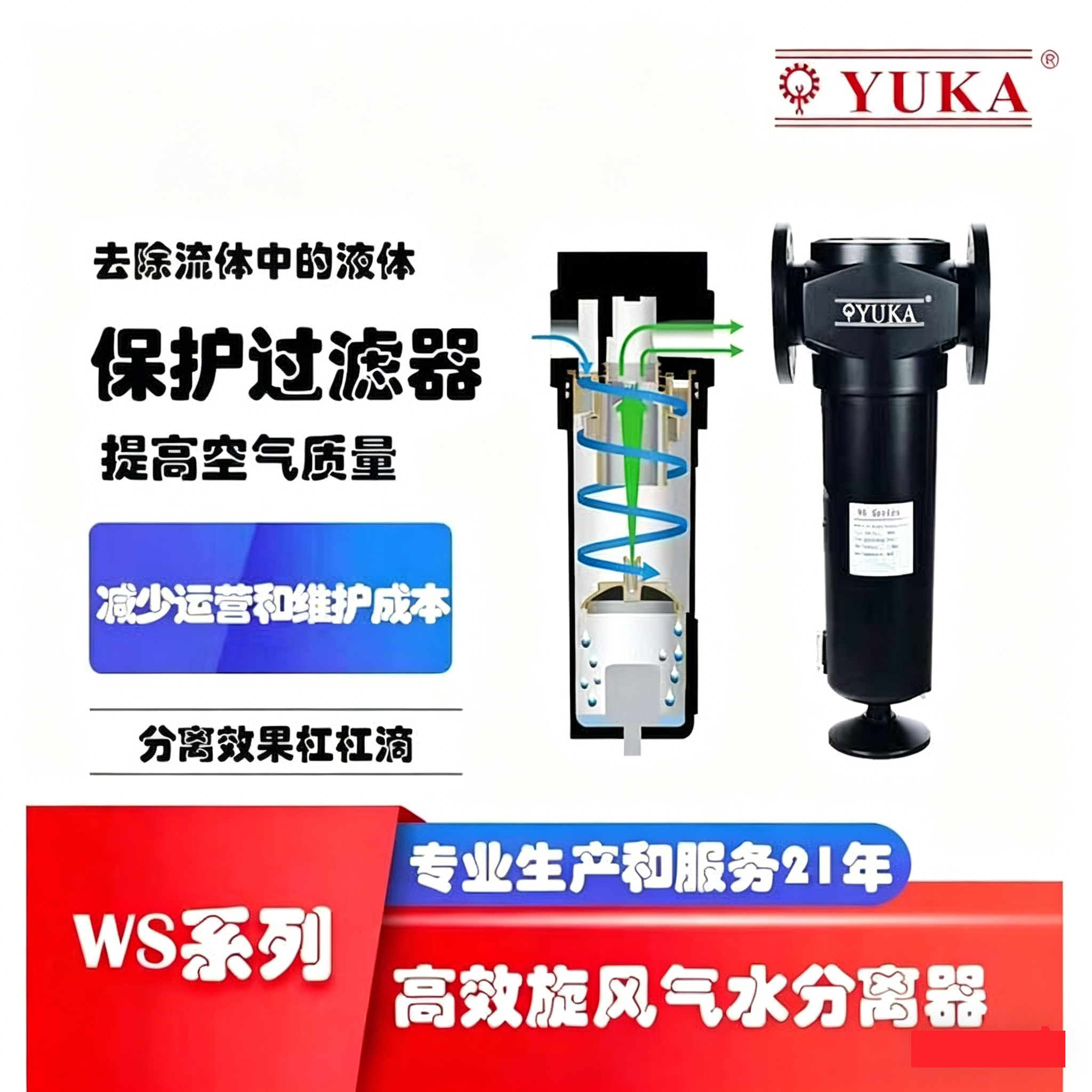 YUKA旋风分离器WS压缩空气气水分离器宏日嘉空压机油水过滤分离器