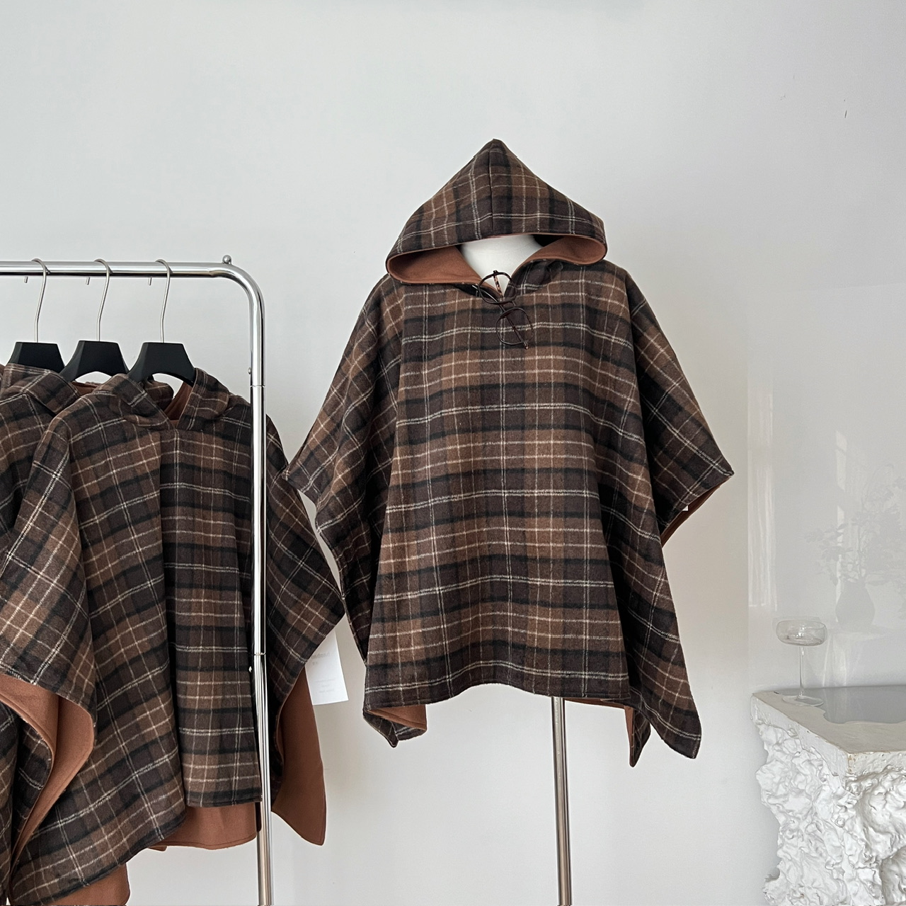 小君君布兰妮 古着少女/bbr经典格纹系列连帽斗篷大衣女新色2.0