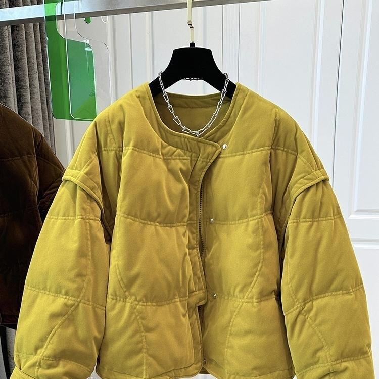 老钱风不规则圆领丝绒棉衣棉服女短外套保暖宽松2025冬季新款爆款
