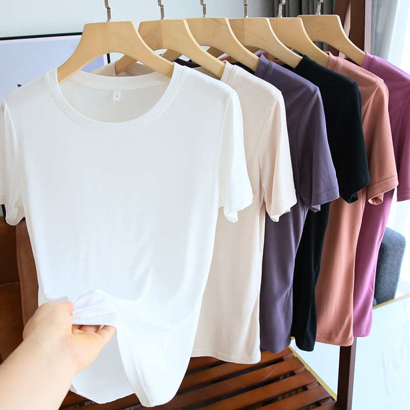 3看视频~丝滑如流水！铜氨丝T恤女短袖宽松白色体恤上衣春夏季圆领