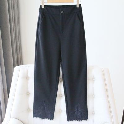 精致蕾丝西装裤女高腰直筒九分裤