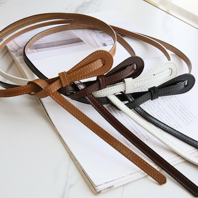 4种打结方法~真皮细腰带皮带女士装饰时尚百搭连衣裙子西装衬衫潮