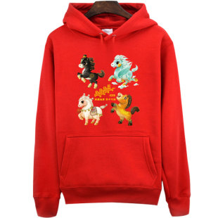 2026央视春晚马年骐骥驰骋势不可挡红色衣服加绒套头卫衣本命年新