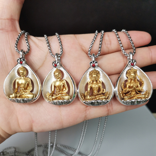 藏传菩提叶随身小佛像吊坠绿度母文殊菩萨莲花生项链男女配饰