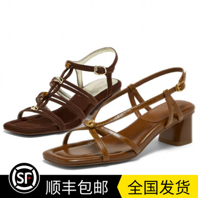 商场同款2026夏款法式气质串珠编织粗跟罗马凉鞋女Y1H14 Y1H02BL5