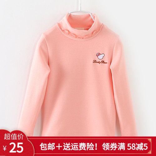 韩国女童小熊高领T恤纯棉打底衫