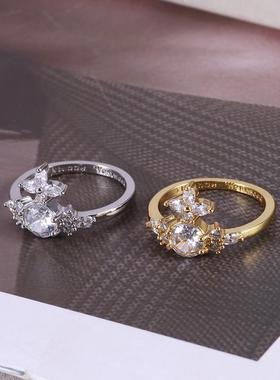 欧美时尚小众镀金设计镶嵌闪耀小钻星球造型日常通勤款戒指指环女