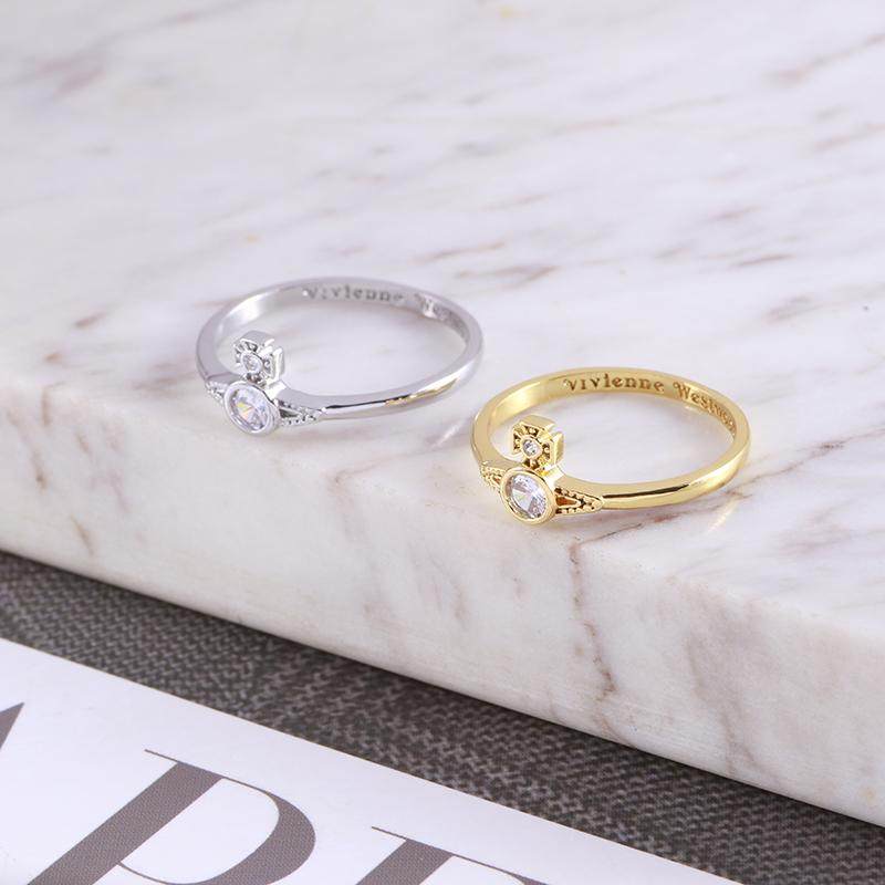 欧美时尚个性小众设计星球造型镶嵌锆石简约细款日常通勤款戒指女