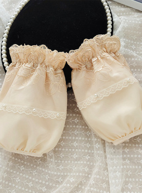 秋冬米色袖套短款女工作防污护袖2025新款黄色办公百搭羽绒服套袖