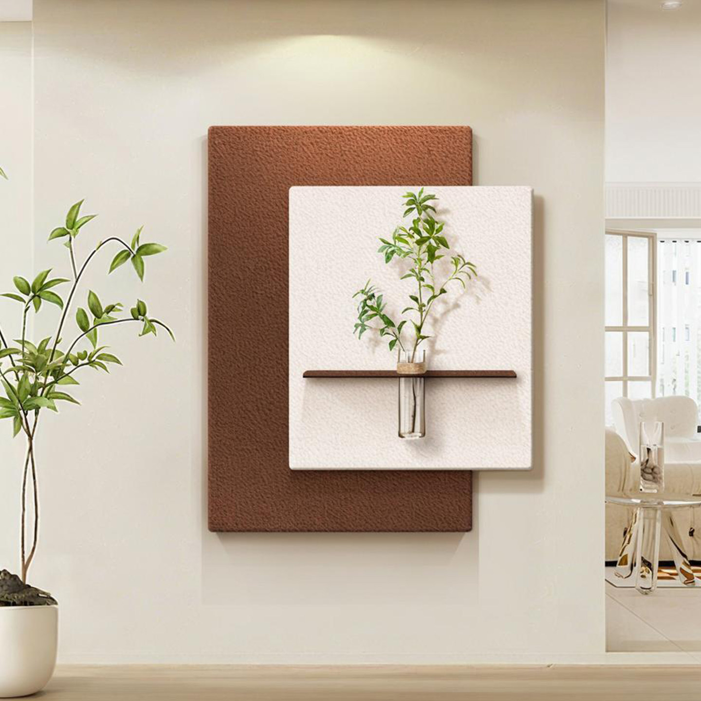 立体砂岩法式复古玄关装饰画餐厅挂画客厅卧室可水培绿植叠加壁画