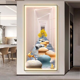 轻奢led带灯入户玄关装饰画走廊过道空间延伸感挂画简约现代壁画
