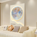 砂岩立体奶油风客厅装 饰画月球沙发背景墙挂画玄关灯光画2026新款