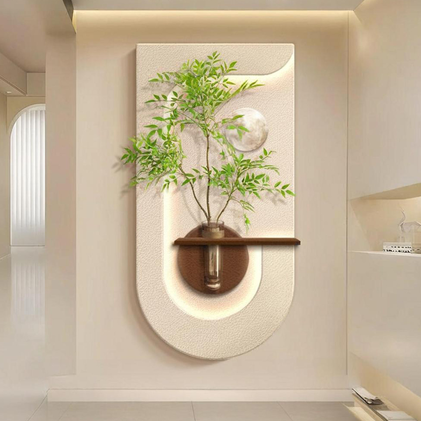 砂岩奶油风水培绿植玄关装饰画入户挂画走廊过道尽头2025新款灯画,家居饰品,现代装饰画,淘宝优惠券,粉丝福利购,淘宝优惠卷