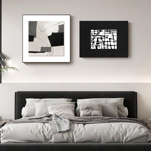 意式抽象卧室床头装饰画高档主卧背景墙现代简约挂画黑白客厅壁画