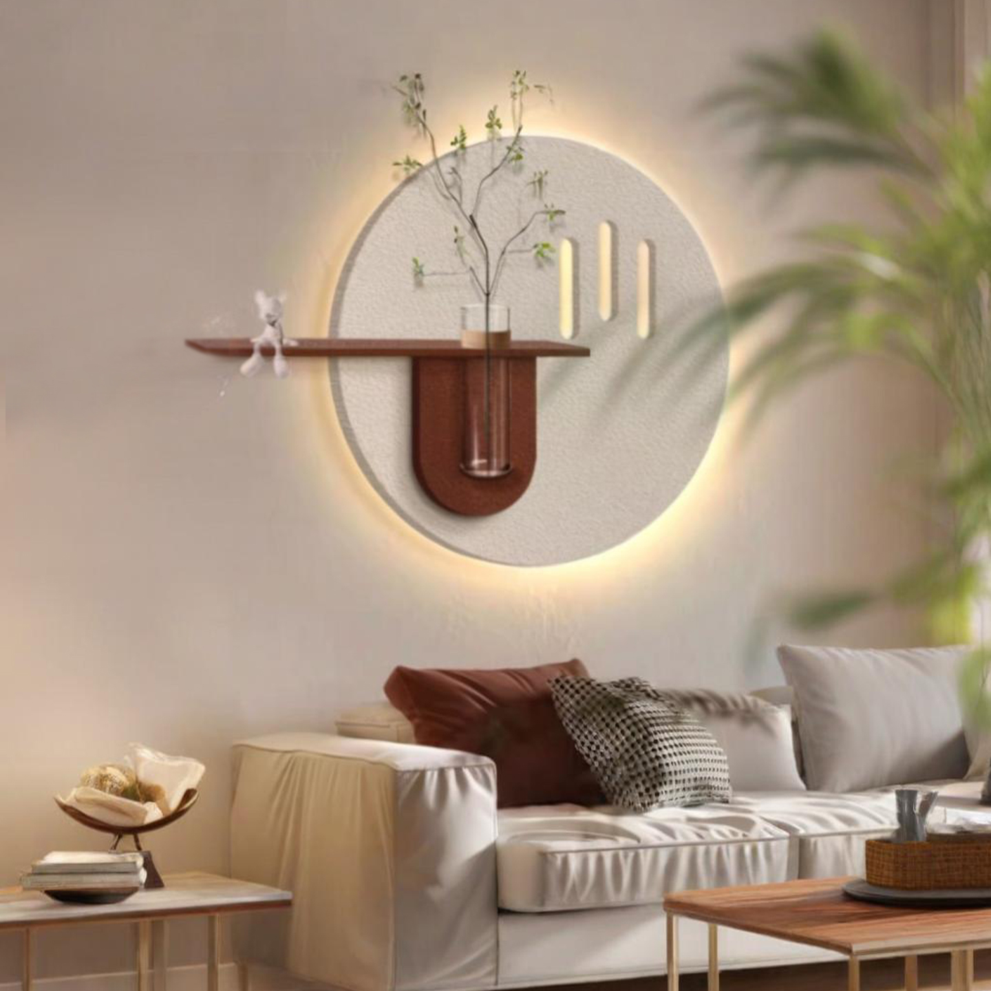 砂岩奶油风水培绿植客厅装饰画