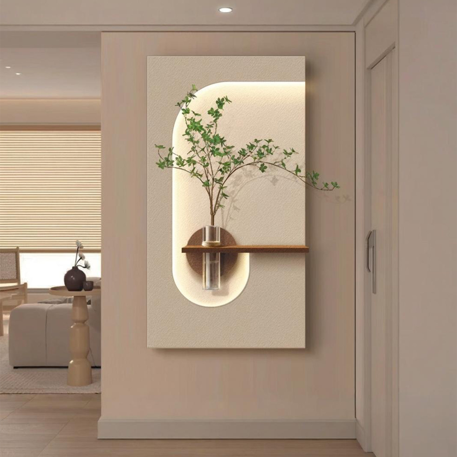 砂岩奶油风立体水培绿植客厅挂画2026新款可养花壁灯画玄关装饰画