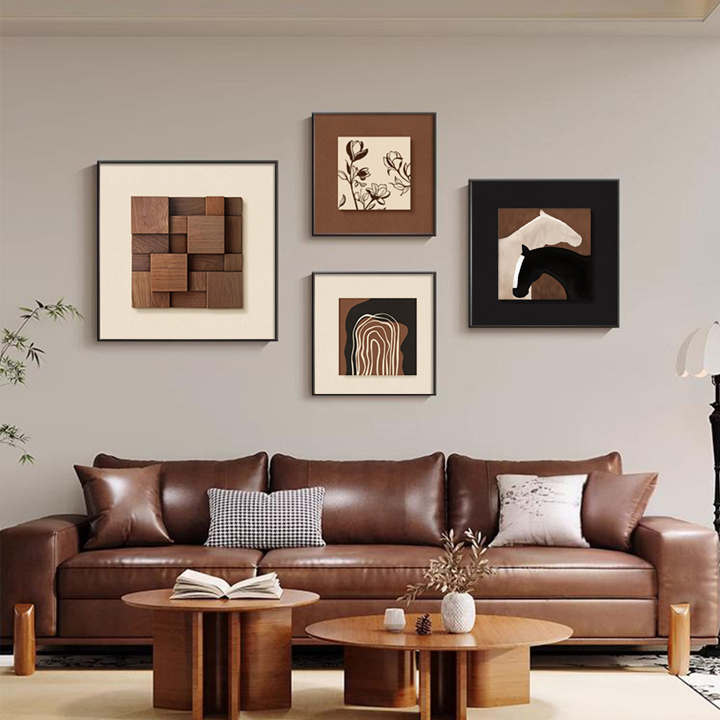 侘寂风客厅装饰画中古风高级感沙发背景小众艺术组合法式复古壁画,家居饰品,现代装饰画,淘宝优惠券,粉丝福利购,淘宝优惠卷