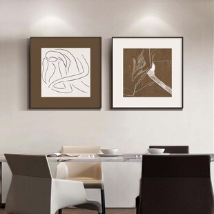 奶油风正方形小众抽象餐厅装饰画侘寂风艺术中古客厅卧室床头挂画
