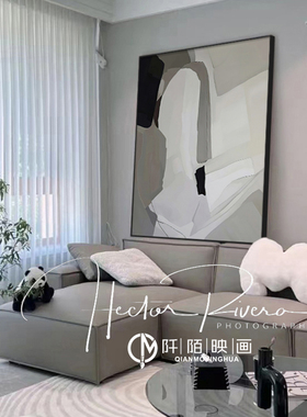 沙发后面的壁画客厅装饰画黑白抽象轻奢高级感背景墙壁画落地挂画