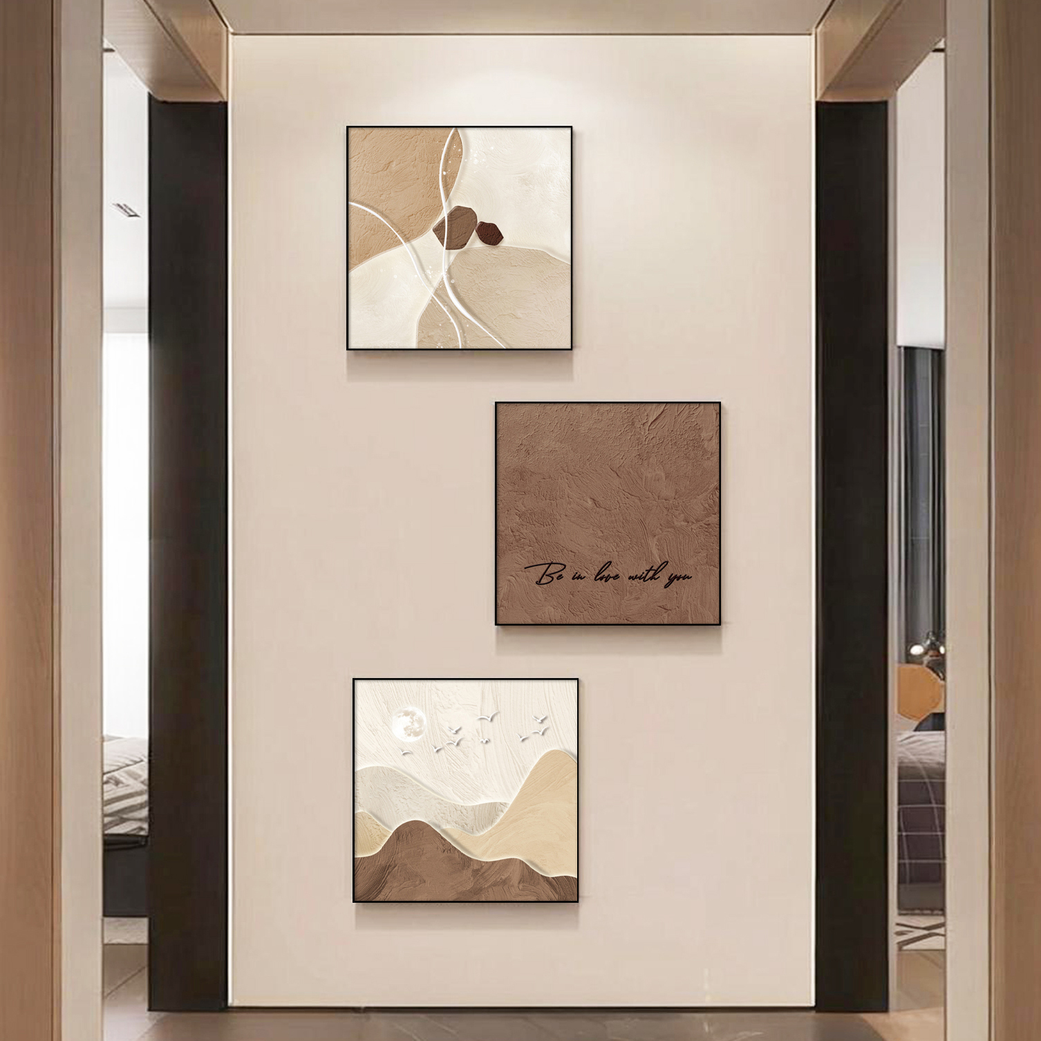 石来运转玄关抽象三联画入户过道