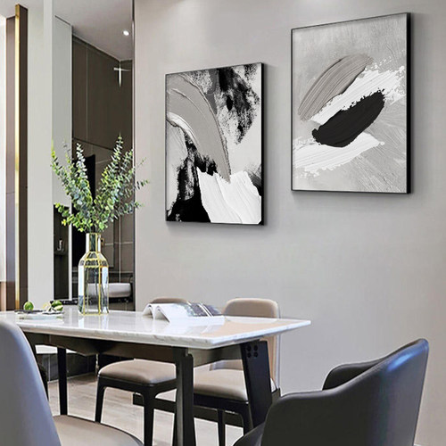 黑白抽象餐厅装饰画艺术肌理挂画
