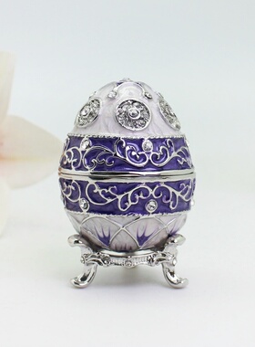 珐琅彩白钢鸡蛋摆件轻奢客厅桌面首饰盒装饰品北欧风创意工艺品