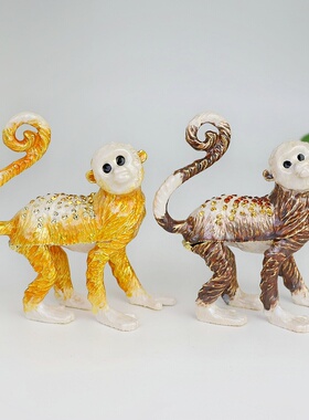 珐琅彩金丝猴首饰盒合金镶钻猴子摆件创意桌面饰品收纳盒同事礼物