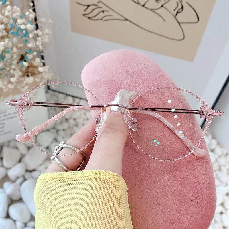 【丹阳眼镜城】复古切边 无框时尚 女款合金眼镜架    1080粉色