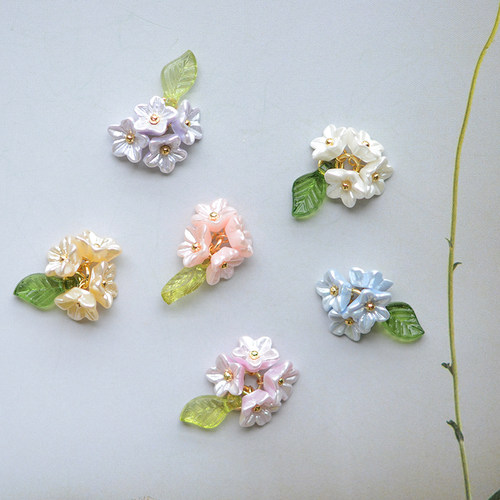 SZ376 紫荆花与叶吊坠 立体树脂花吊坠 半成品配件 DIY耳饰饰品