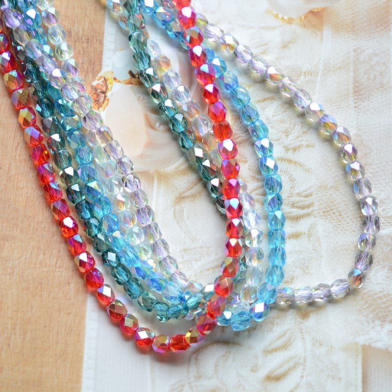 ZM135 彩色切面4mm水晶菠萝珠 玻璃 diy配件串珠散珠 1条约99颗