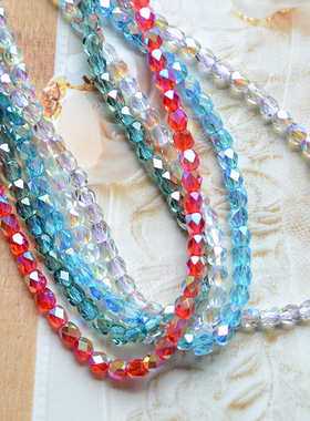 ZM135 彩色切面4mm水晶菠萝珠 玻璃 diy配件串珠散珠 1条约99颗