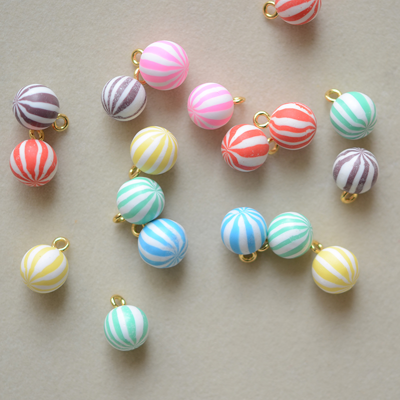 SW42 彩色条纹糖果球卡哇伊食玩立体软陶吊坠DIY手工材料配件 1个