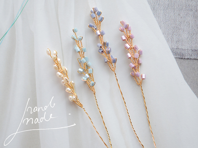 diy薰衣草花枝珍珠日本饰品绕线