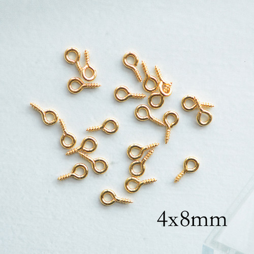 V806 4x8mm羊角钉羊眼螺纹 吊坠18K包金镀18K金DIY手工配件 10个