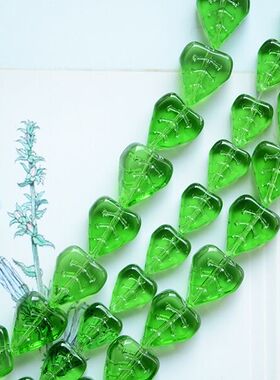 ZM128 绿色琉璃树叶竖孔珠子叶子 diy散珠串珠手工饰品配件 1个