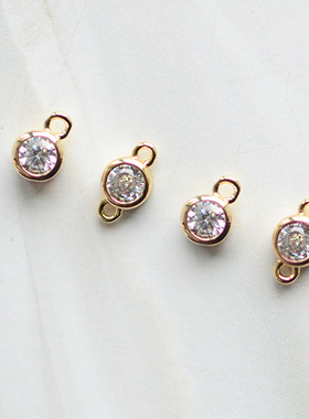 V107 单双吊4mm锆石小圆形 18K包金镀18K金镀金 迷你小吊坠 一枚