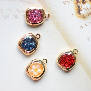 DJ43 18K包金巴洛克宝石吊坠天然淡水珍珠滴胶DIY手工饰品配件1枚