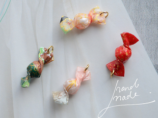 DJ18 迷你糖果彩色卡哇伊和纸吊坠 和风 原创滴胶DIY耳饰配件 1枚