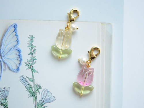 AG02 美好的郁金香花朵万能扣龙虾扣吊坠手工成品DIY钥匙扣包挂件