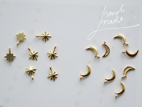 铜镀真金星芒月亮吊坠饰品配件