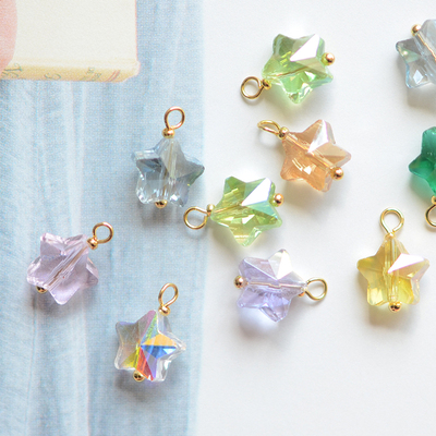 SZ372 闪闪水晶彩色8mm小星星吊坠 手工成品配件DIY挂件材料 1个