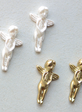 ZP03 迷你卡哇伊金色白色小天使小娃娃  树脂贴片装饰 DIY配件