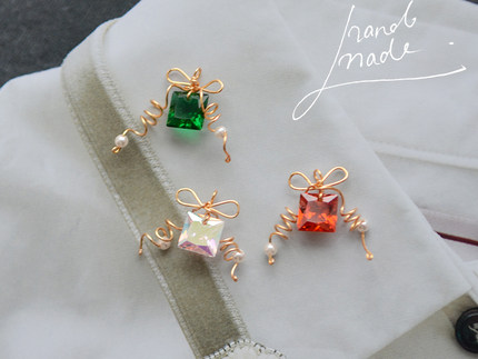 SZ319 blingbling锆石丝带礼物包 手工绕线吊坠 DIY耳饰成品配件