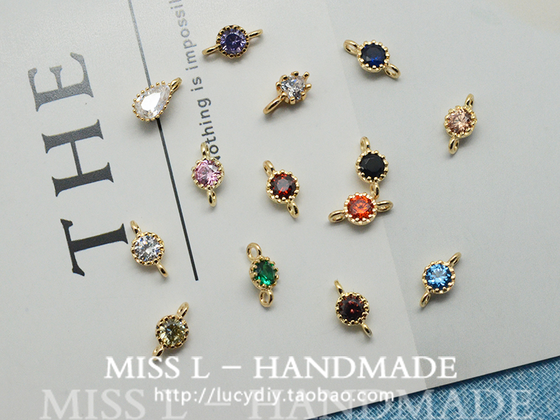 镀金迷你双圈连接小圆一枚锆石