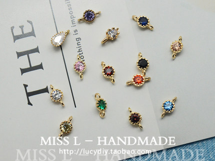 V18 包金镀金 迷你锆石包边圆形小吊坠双圈 连接小圆 一枚配件